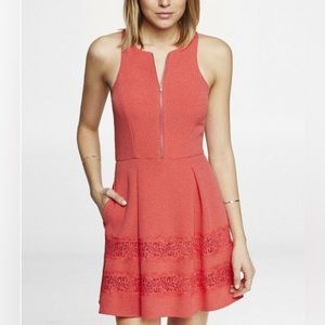 Express Hot Pink Coral Lace Sleeveless Mini Dress With Front Zipper Size 4